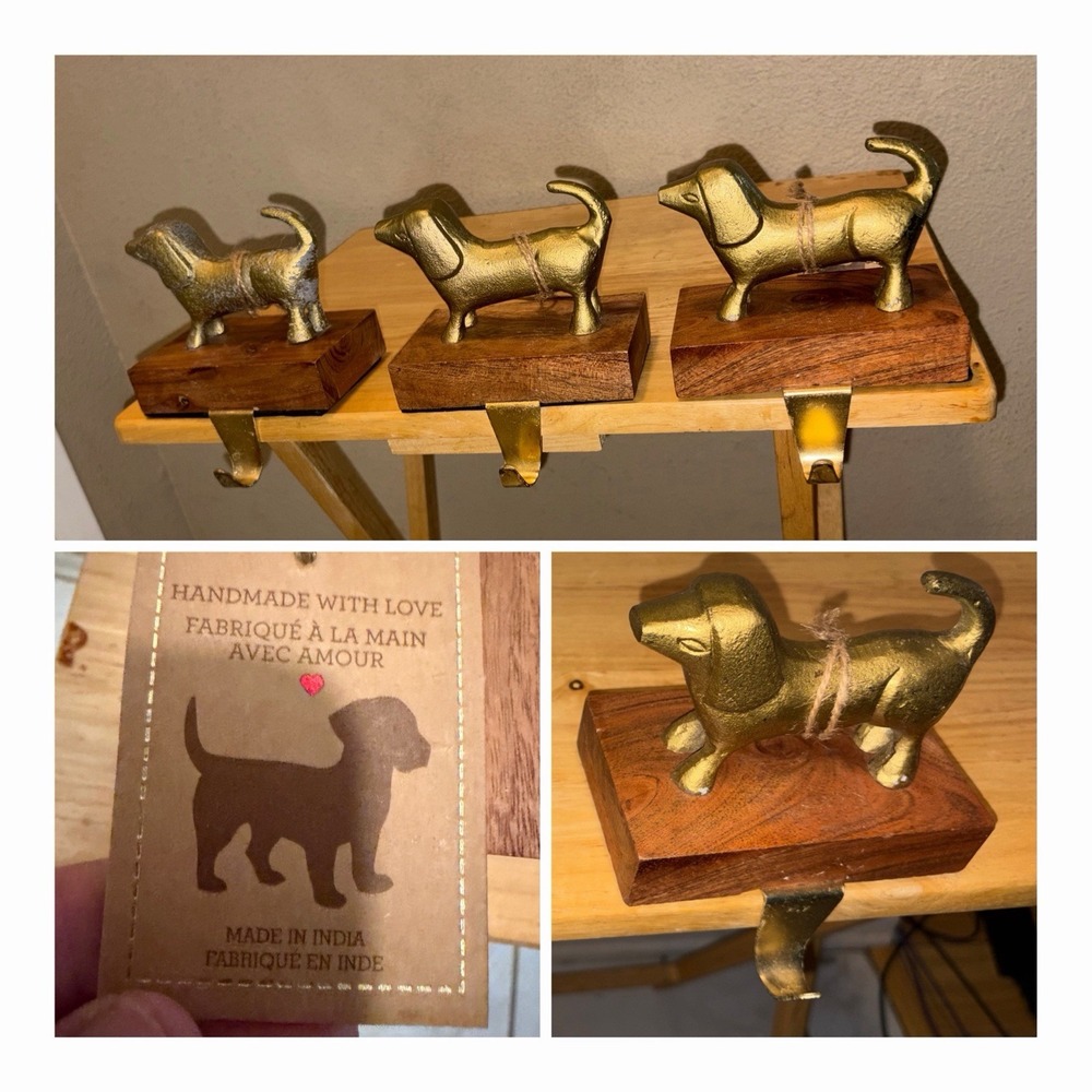 Set 3 Dachshund Wiener Dog Christmas Stocking Holders Handmade India Heavy